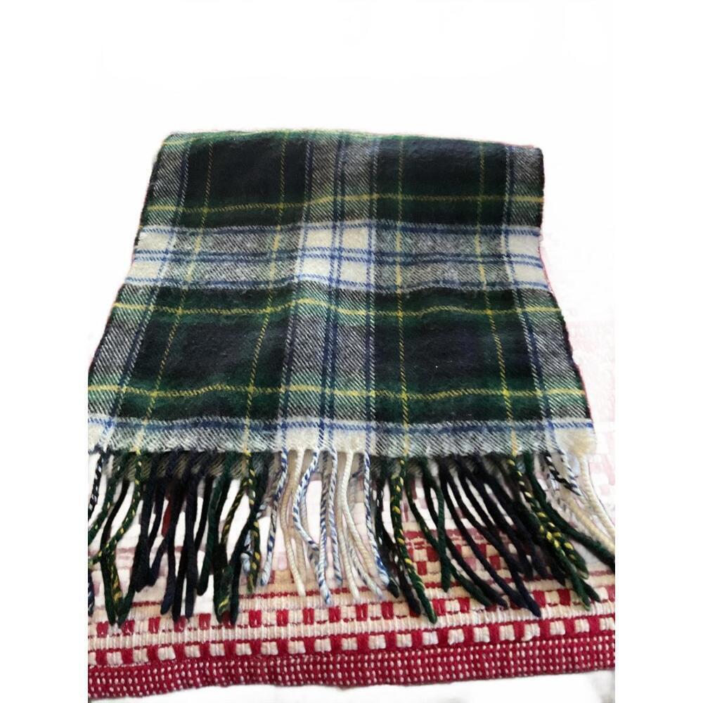 Murray Brothers Scotland Green and Blue Plaid Wool Scarf with Fringe